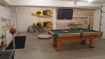 Pool table, snowboard bar, seating and flatscreen TV